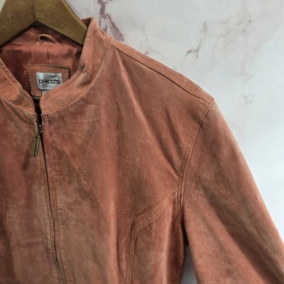 Chicos Jacket XL 3 Pink Peach Leather Suede Moto Biker Pastel Light Zip Vintage - Picture 10 of 11